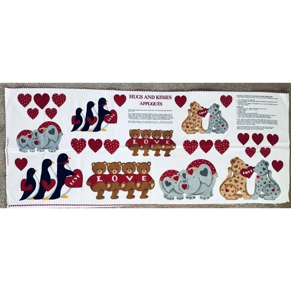 Fabric Appliqués Hugs & Kisses Hearts Valentine Bears Puppies Penguins Elephant